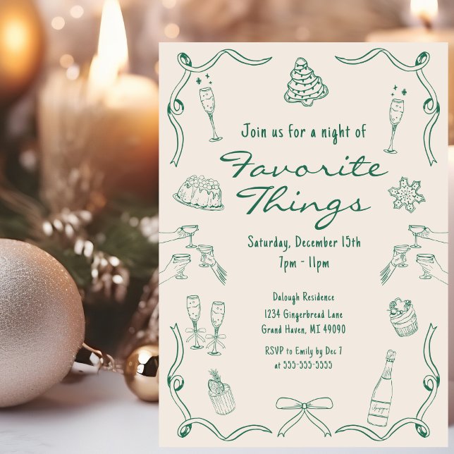 Invitación Navidades de Doodle con mano verde y crema (Subido por el creador)