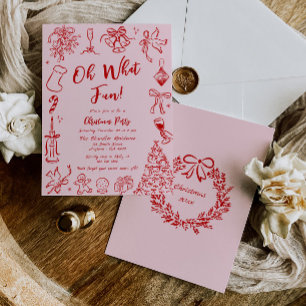 Invitación Navidades de Doodle Rosado Invitan a Diversión Ext