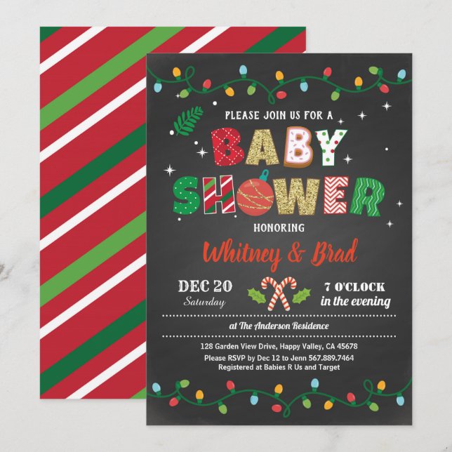 Invitación Navidades de ducha de bebé tablero neutro de tiza  (Anverso / Reverso)