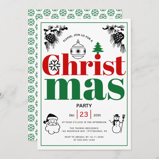 Invitación Navidades de elementos antiguos fiesta de vacacion (Anverso / Reverso)