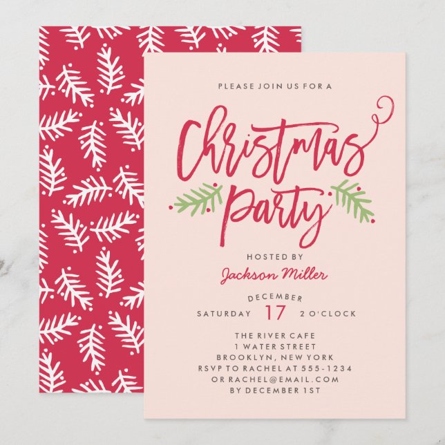Invitación Navidades de escritura de pincel moderno Fiesta de (Anverso / Reverso)
