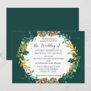 Invitación Navidades de esmeralda acuarela Oro Cono Wreath