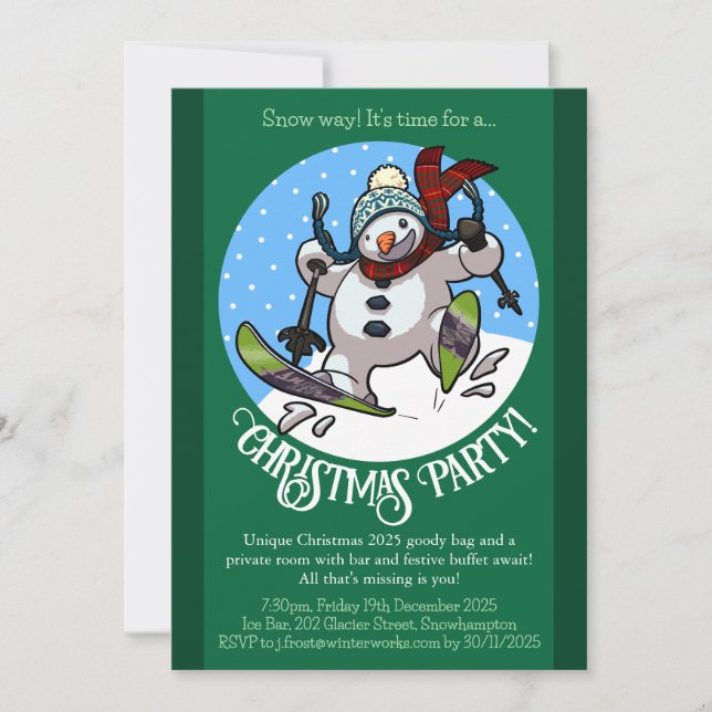 Invitación Navidades de esquiar divertidos Snowman Fiesta año (Anverso)