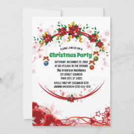 Invitación Navidades de estampado floral verde rojo