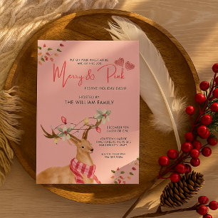 Invitación Navidades de feriado de renos y moras rosadas