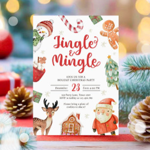 Invitación Navidades de feriados jingle y mingle Santa