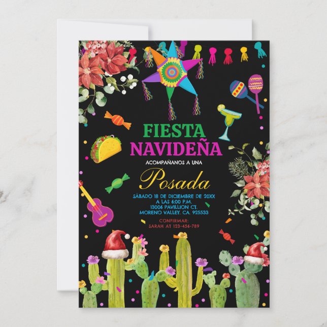 Invitación Navidades de Fiesta Mexicana Cactus Navideña Posad (Anverso)