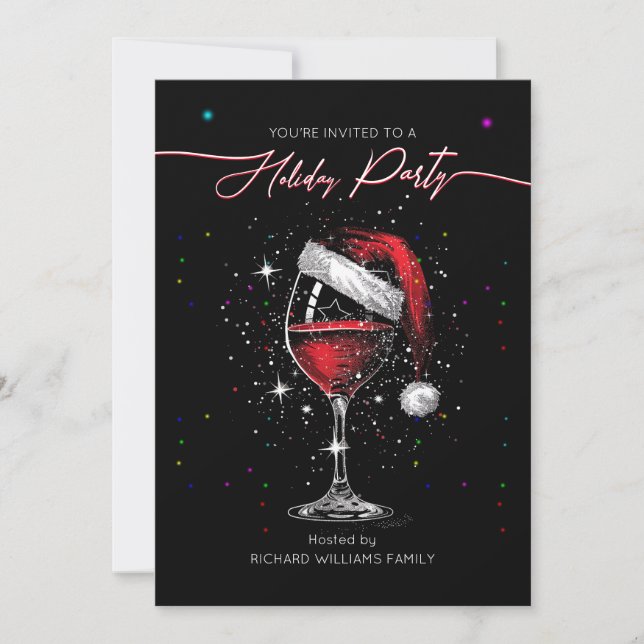 Invitación Navidades de fiesta navideña Santa Hat Wine Glass  (Anverso)