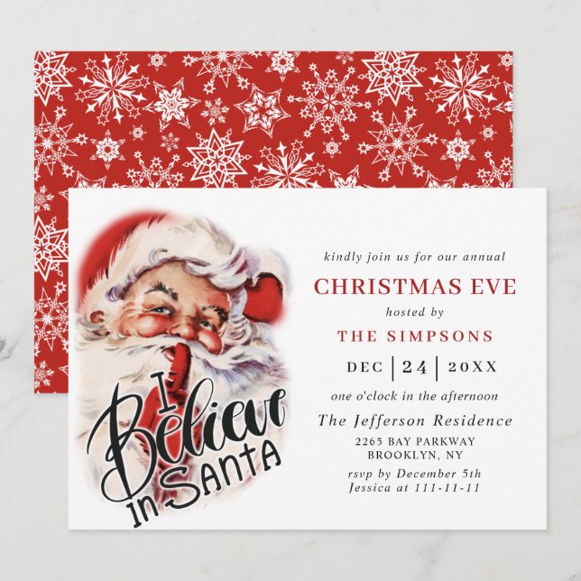 Invitación Navidades de Fiestas del Retro Santa Claus EVE (Anverso / Reverso)