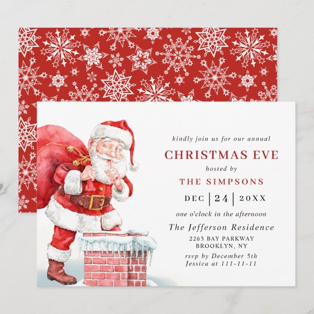 Invitación Navidades de Fiestas del Retro Santa Claus EVE (Anverso / Reverso)