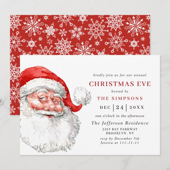Invitación Navidades de Fiestas del Retro Santa Claus EVE (Anverso / Reverso)