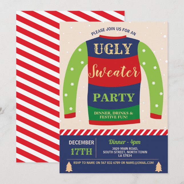 Invitación Navidades de Fiestas suéteres festejos jumpers Nie (Anverso / Reverso)