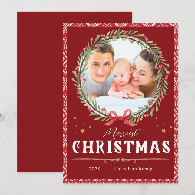 Invitación Navidades de fotografía con guión elegante de Navi (Anverso / Reverso)