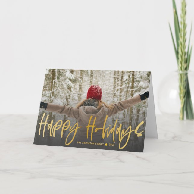 Invitación Navidades de fotografía de oro de la caligrafía de (Anverso)