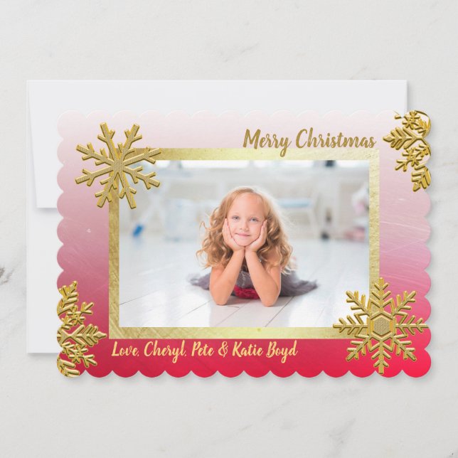 Invitación Navidades de fotografía de Personalizado rojo y or (Anverso)