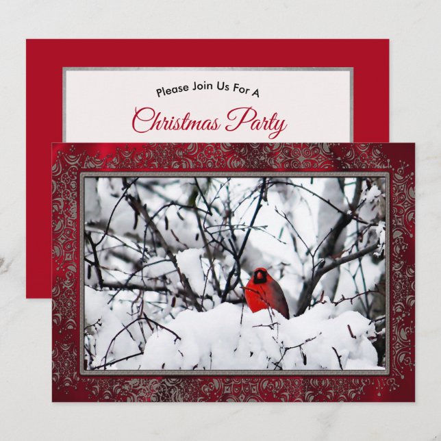 Invitación Navidades de fotografía del cardenal Redbird Snow (Anverso / Reverso)