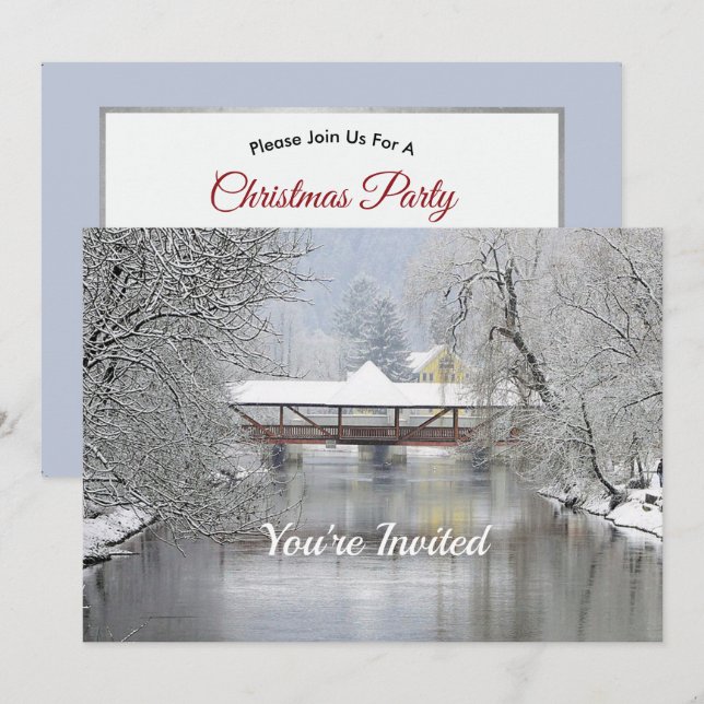 Invitación Navidades de fotos de la nieve puente cubierta (Anverso / Reverso)