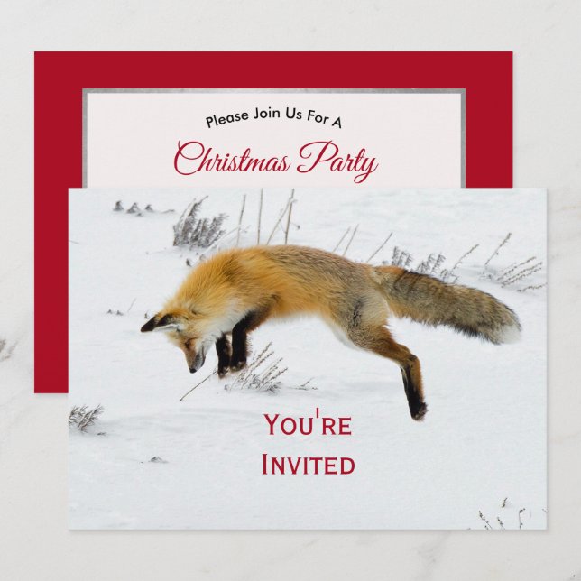 Invitación Navidades de Fox Jumping Snow Photo (Anverso / Reverso)