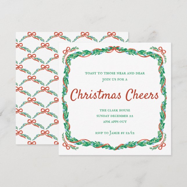 Invitación Navidades de Garland y Bows celebran fiesta navide (Anverso / Reverso)
