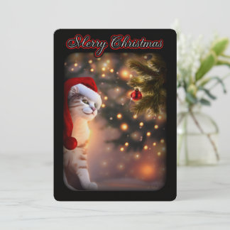 Invitación Navidades de gato adornan la nieve del árbol navid