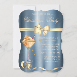 Invitación Navidades de Gingerbread Bebe Bow Blue Metallic