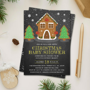 Invitación Navidades de Gingerbread House Baby Shower