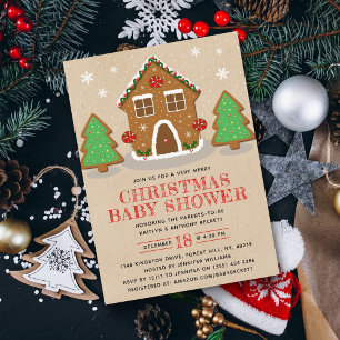 Invitación Navidades de Gingerbread House Baby Shower