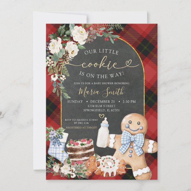 Invitación Navidades de Gingerbread Plaid Cookie Baby Shower (Anverso)