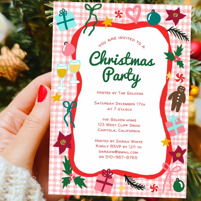 Invitación Navidades de Gingham Quirky PERSONALIZADO Fiesta (Gingham Christmas Quirky Whimsical CUSTOM Holiday Party Invitation
)