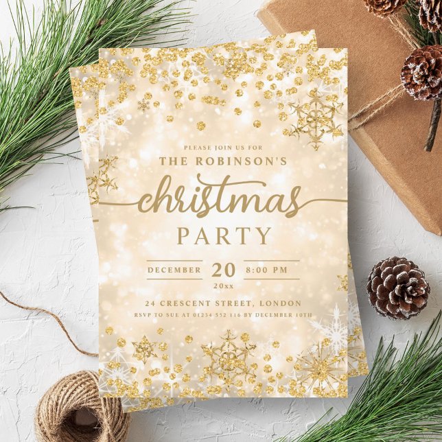 Invitación Navidades de Glam Gold Winter Snow Diamonds (Glam Gold Winter Snow Diamonds Christmas Invitation)