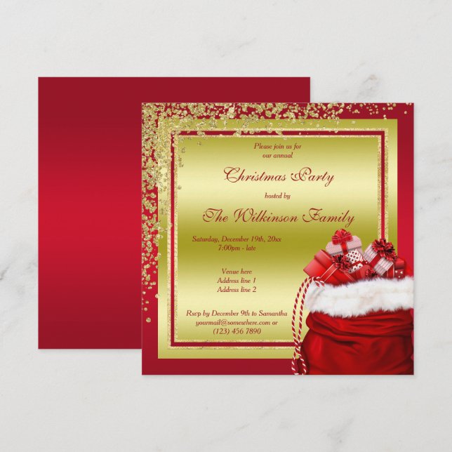 Invitación Navidades de Glitzy Gold Confetti & Santa's Gifts (Anverso / Reverso)