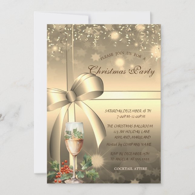 Invitación Navidades de Gold Bow, Champagne Berry Company (Anverso)