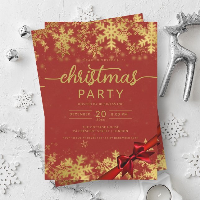 Invitación Navidades de Gold Red Winter Wonder Company (Gold Red Winter Wonder Company Christmas Invitation)