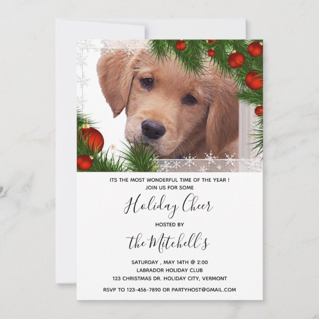 Invitación Navidades de Golden Retriever - Perro de vacacione (Anverso)