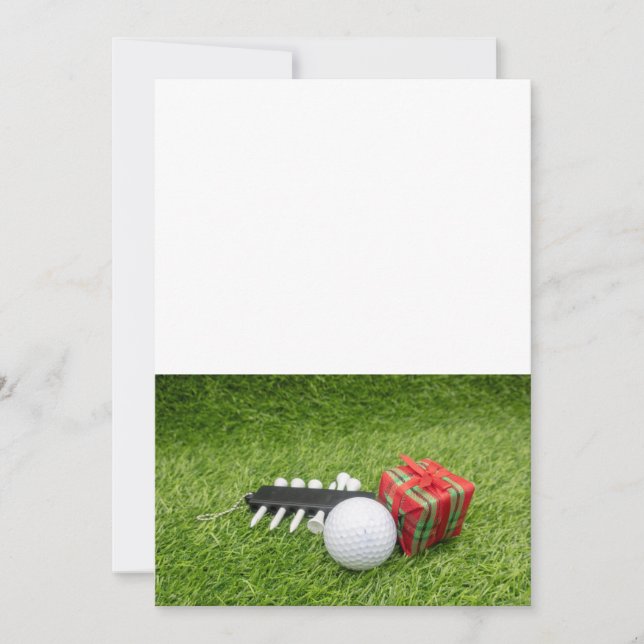 Invitación Navidades de golf con balón de golf y regalo de gr (Anverso)