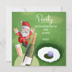 Invitación Navidades de golf con Santa Claus sobre hierba ver