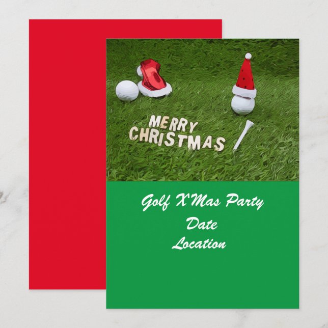 Invitación Navidades de golf Fiesta con bola de golf y Santa  (Anverso / Reverso)