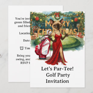Invitación Navidades de golf Fiesta con Gato poniendo verde