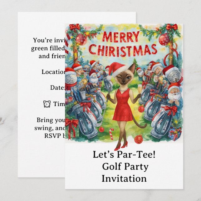 Invitación Navidades de golf Fiesta en poner verde (Anverso / Reverso)