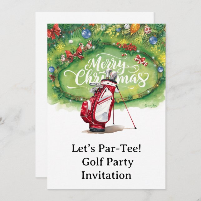 Invitación Navidades de golf Fiesta en poner verde (Anverso / Reverso)