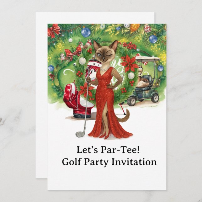 Invitación Navidades de golf Fiesta en poner verde (Anverso / Reverso)