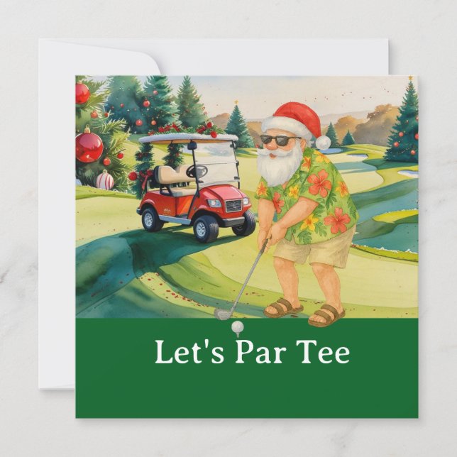Invitación Navidades de golf Par Tee con Santa Golf (Anverso)