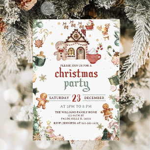 Invitación Navidades de Green Gingerbread House Cookie Fiesta