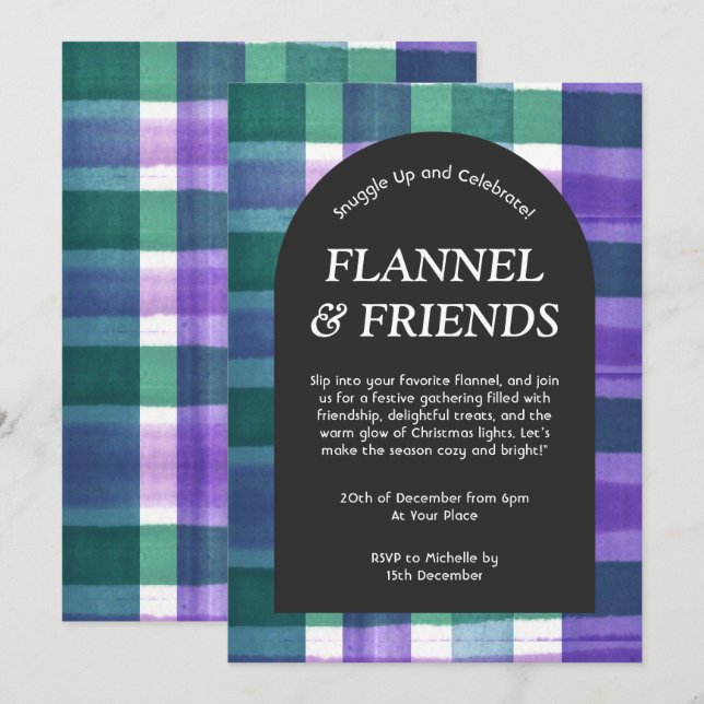 Invitación Navidades de Green Purple Plaid Flannel y Amigos (Anverso / Reverso)