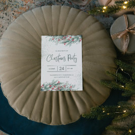 Invitación Navidades de Green Twigs Red Holly Berries