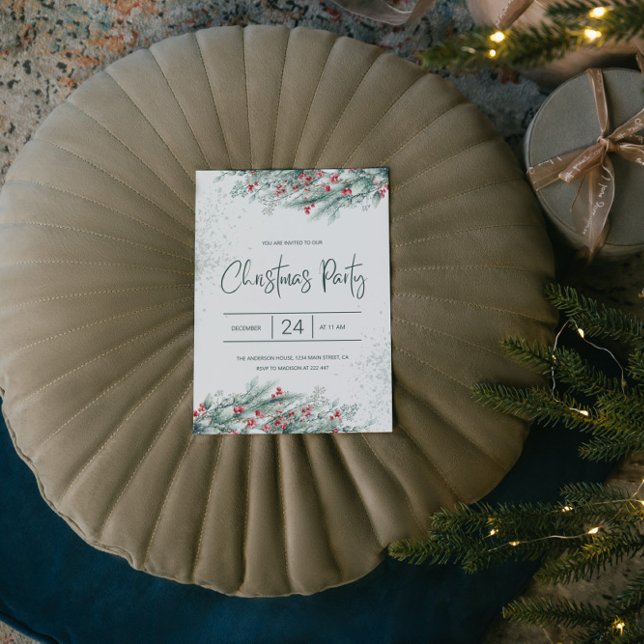 Invitación Navidades de Green Twigs Red Holly Berries (Subido por el creador)