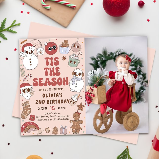 Invitación Navidades de Groovy Foto de Hippie Santa Birthday (Subido por el creador)