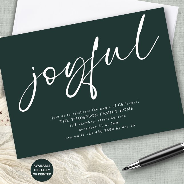 Invitación Navidades de guión contemporáneo y alegre Fiesta G (Available digitally or prnted. Plain on the back in matching green or any color of your choice!)
