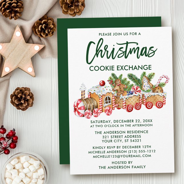 Invitación Navidades de guiones de pincel Intercambio de cook (Customize to change your personalized text size, style, color or to change color of back of card.)