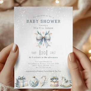 Invitación Navidades de hielo azul y oro Ducha de bebé Coquet